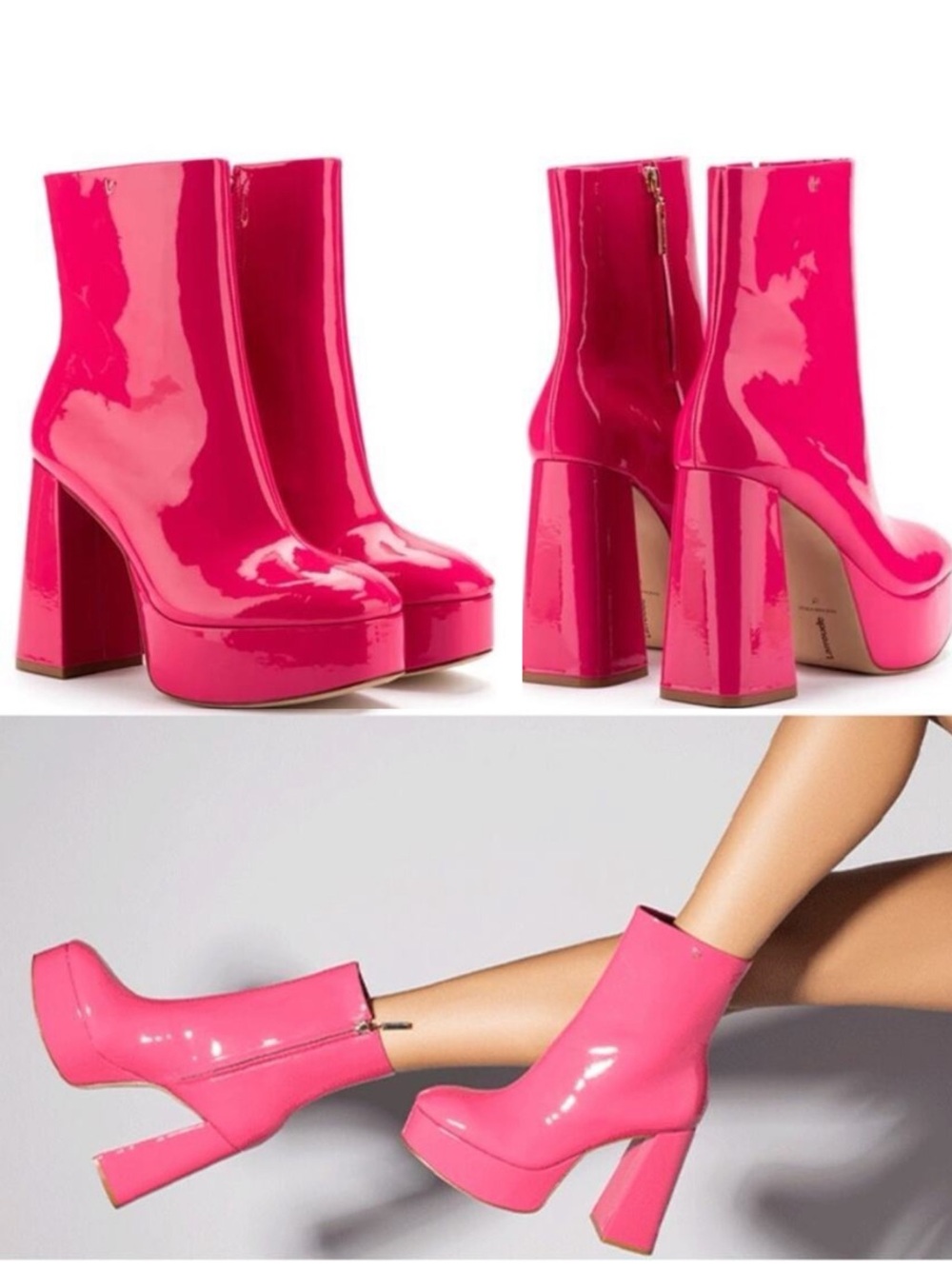 Larroude Dolly Boot in Pink Patent Leather